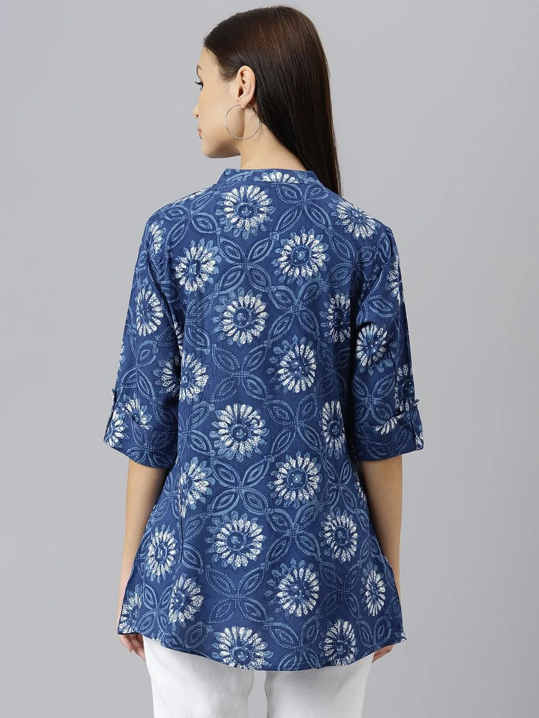 Divena Blue Floral Rayon A-line Shirts Style Top