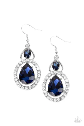 Double The Drama Blue and White Rhinestone Earrings - Paparazzi Accessories