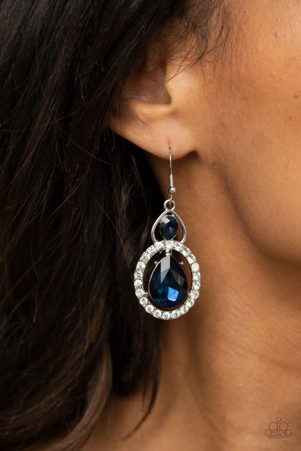 Double The Drama Blue and White Rhinestone Earrings - Paparazzi Accessories