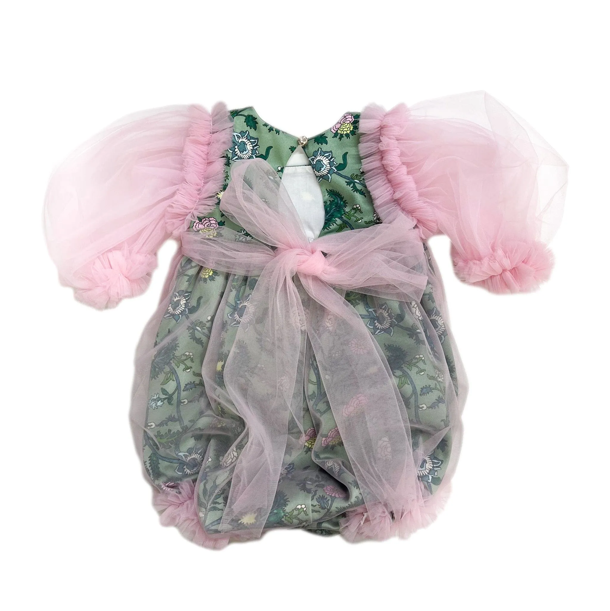 Eva Pink and Green Floral Tulle Romper