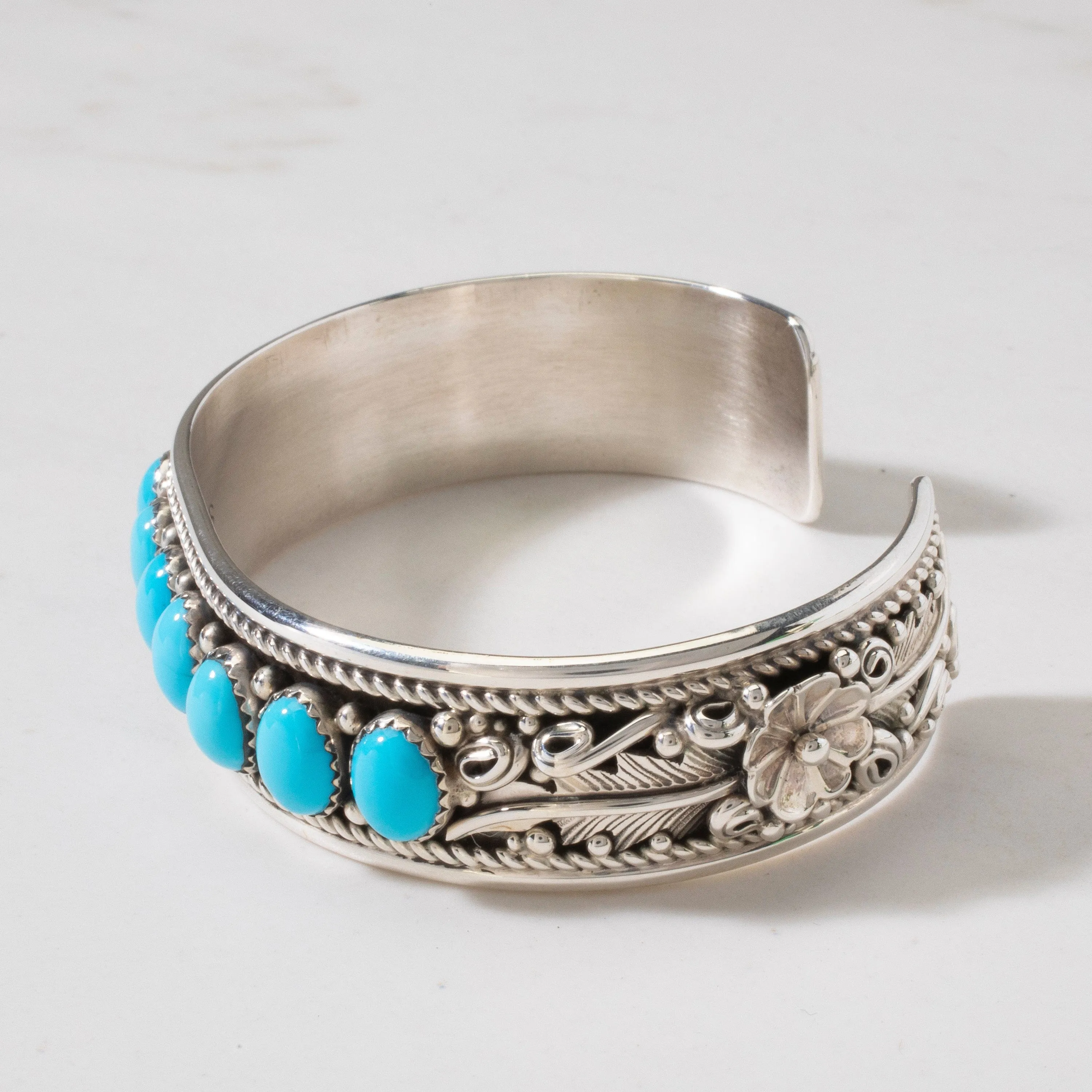 Evelyne & Edwards James Sleeping Beauty Turquoise Navajo USA Native American Made 925 Sterling Silver Cuff