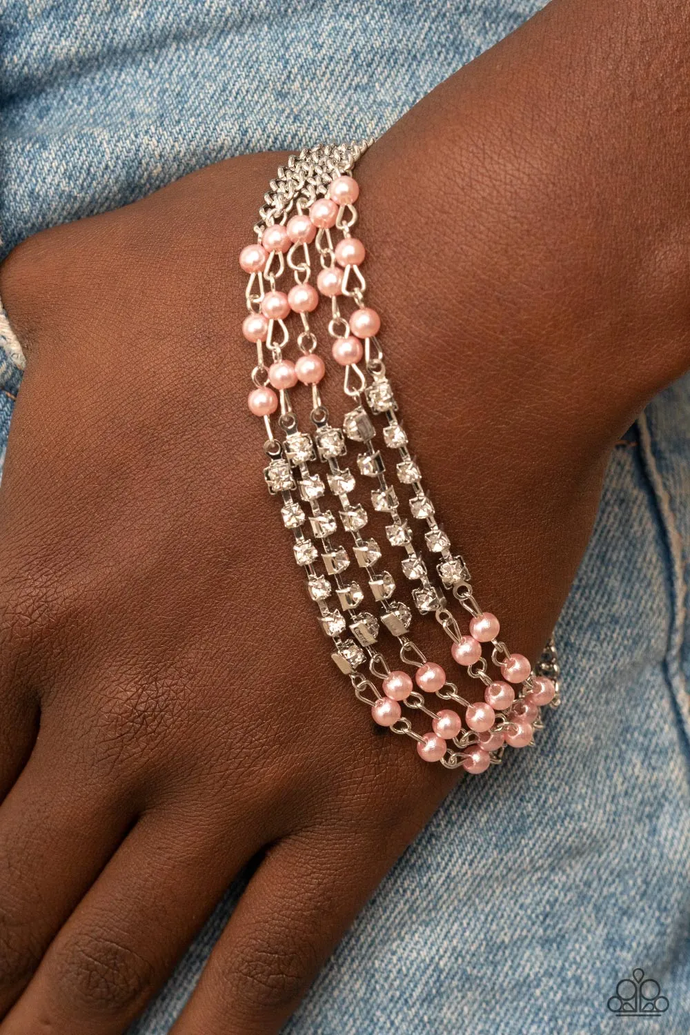 Experienced in Elegance Pink Pearl & White Rhinestone Bracelet - Paparazzi Accessories