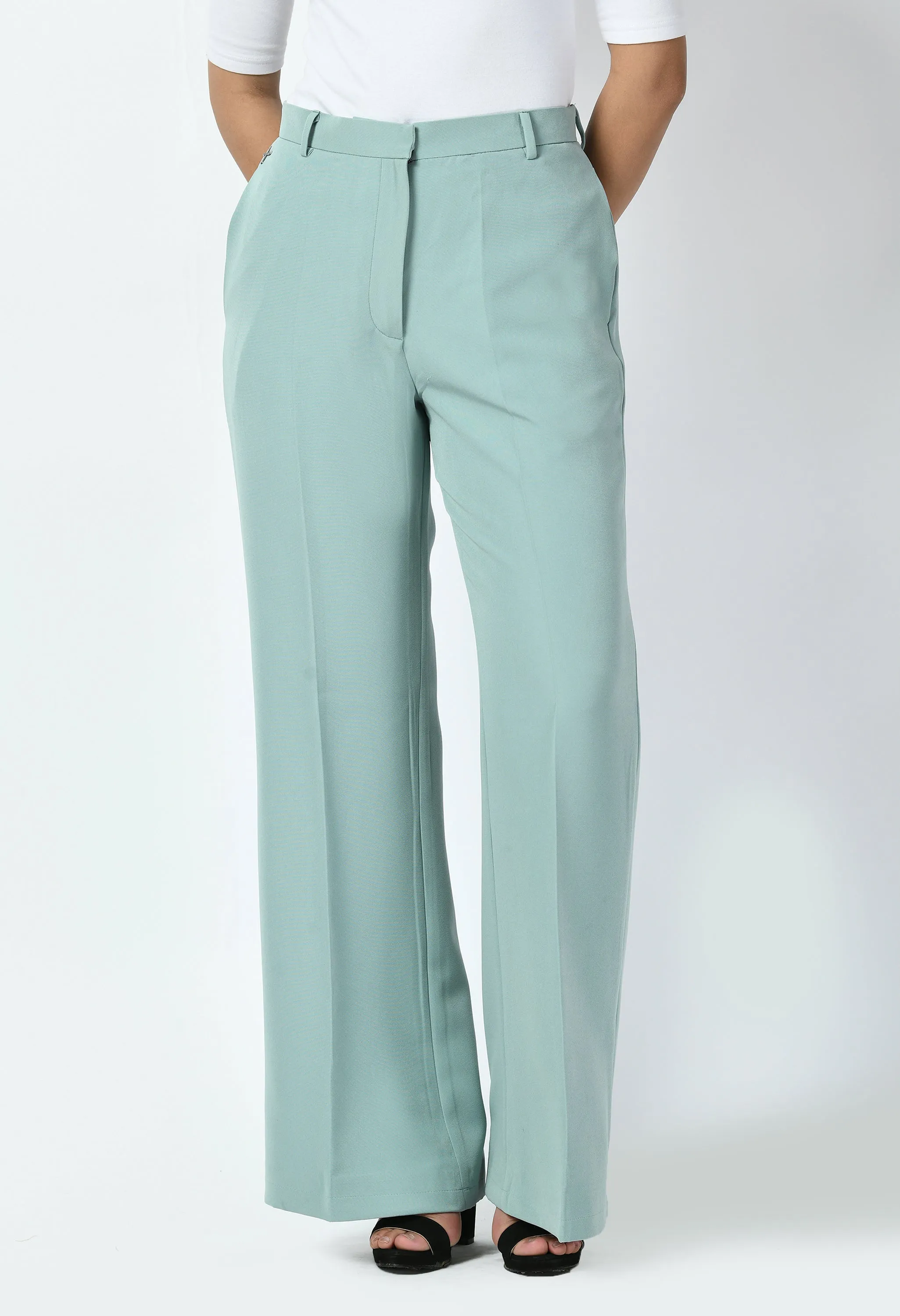 Exude Eminence Solid Bootcut Trousers (Cyan Blue)