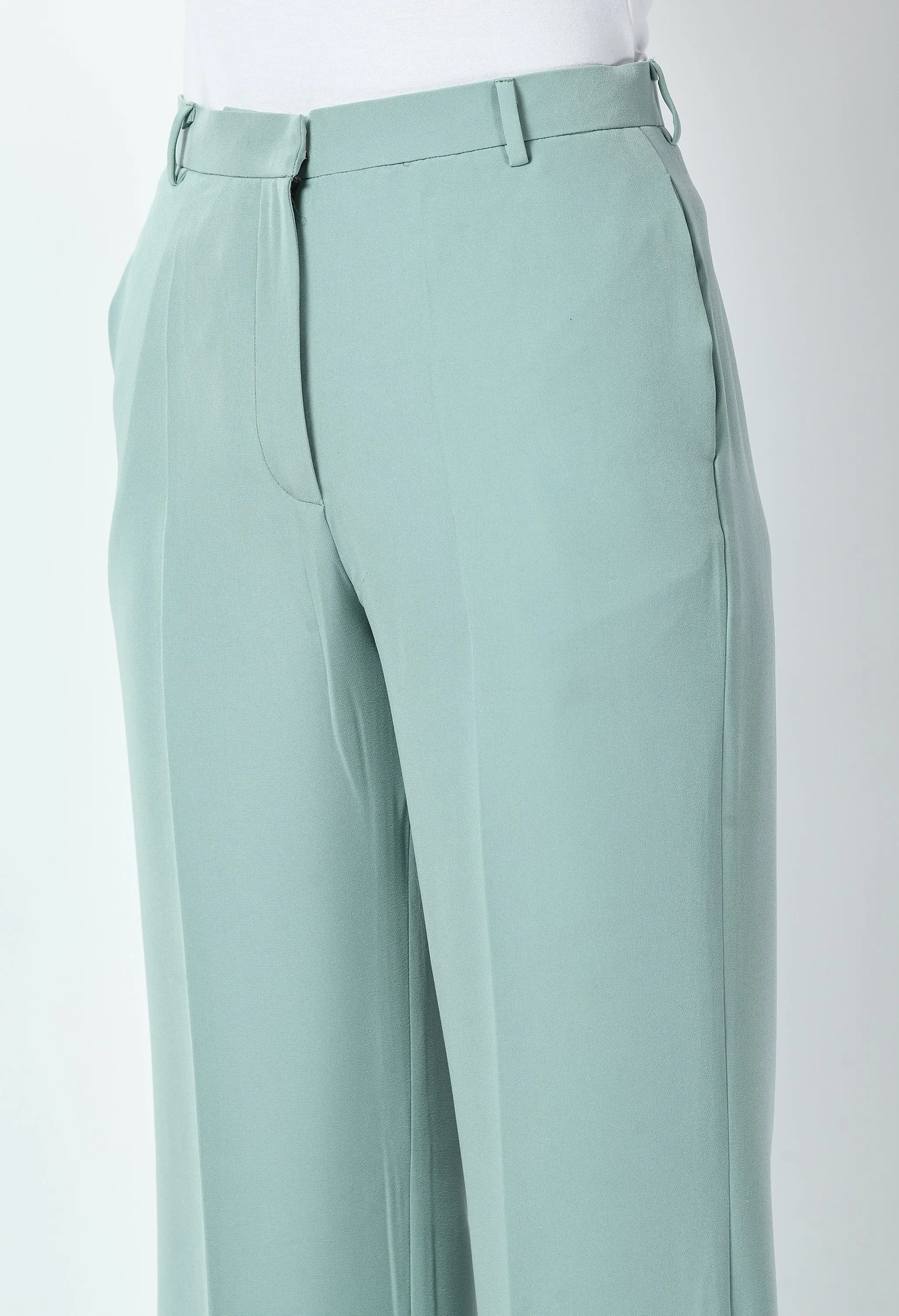 Exude Eminence Solid Bootcut Trousers (Cyan Blue)