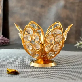 Floral Crytal Diya – Brass