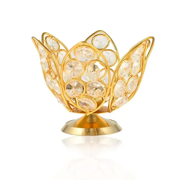 Floral Crytal Diya – Brass