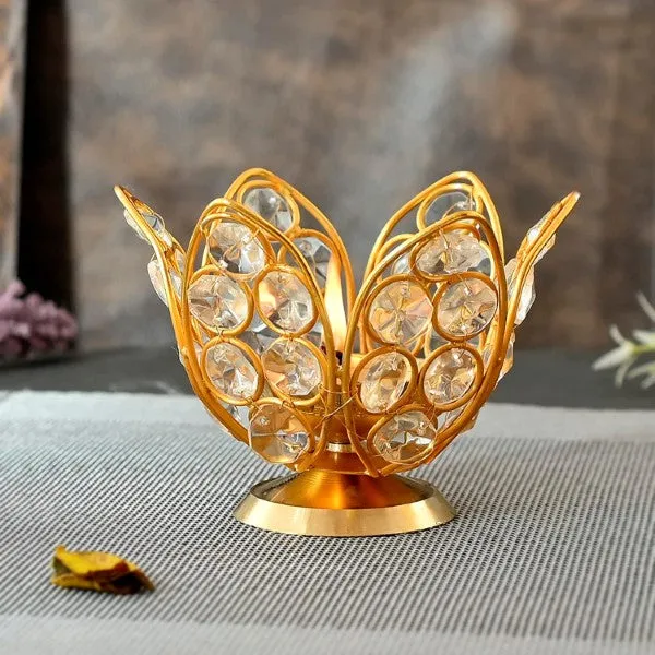 Floral Crytal Diya – Brass