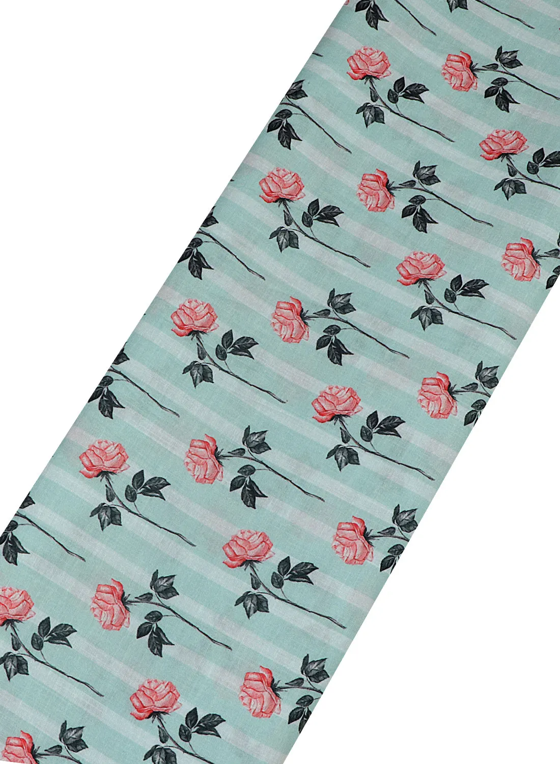 Floral printed Mint Green and Rose Pink Cotton Linen Blend Fabric