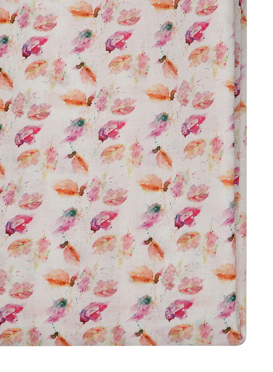 Floral printed White and Rose Pink Cotton Linen Blend Fabric