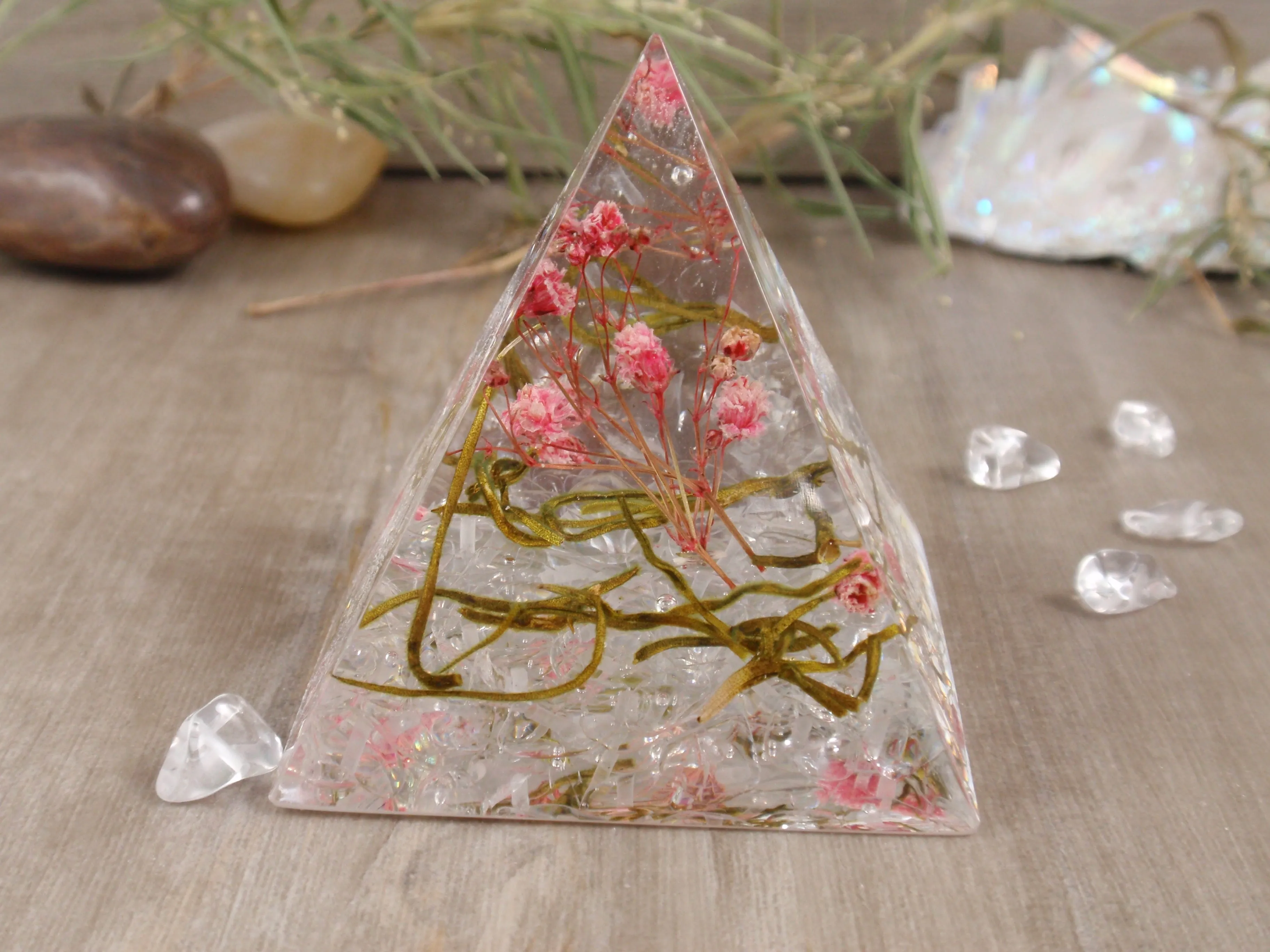 Flower Pyramid Paperweight with Infused Cremation Ashes or Funeral Flowers