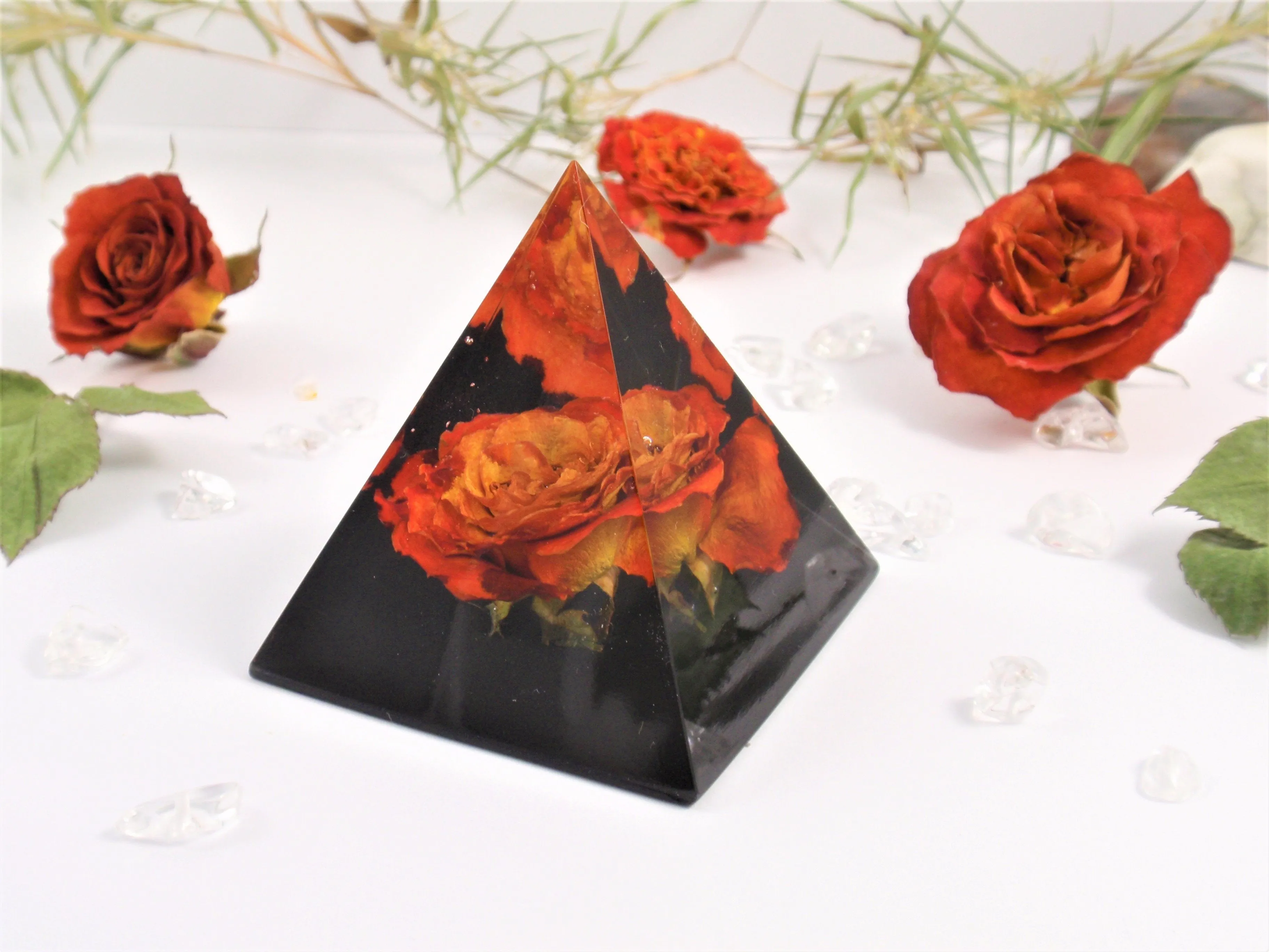 Flower Pyramid Paperweight with Infused Cremation Ashes or Funeral Flowers