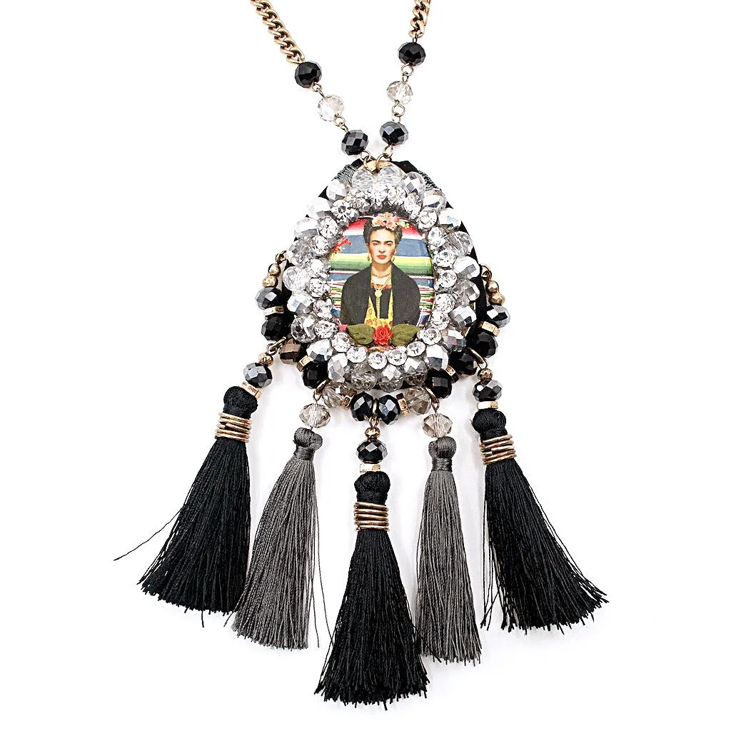 Frida Kahlo Crystal Encrusted Statement Necklace - Long