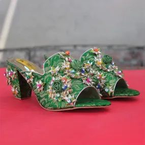 Green Fancy Heel Slippers for women