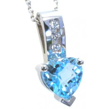 Heart shaped Blue Topaz and Diamond pendant