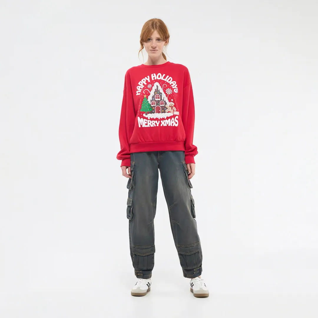 Hooded Sweatshirt with Christmas Print