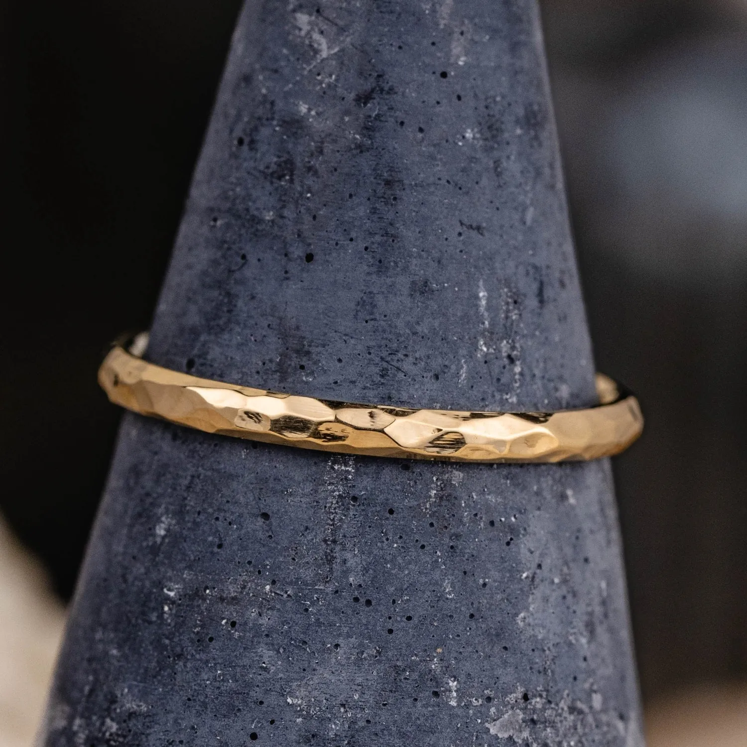 (In-Stock) The Rosalind | Women's Hammered 10k Yellow Gold Stacking Ring - Size 5 | 2mm Wide