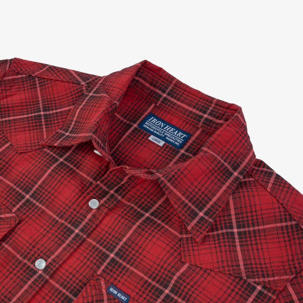 Iron Heart - IHSH-386-RED - 5oz Selvedge Short Sleeved Western Shirt - Red Vintage Check