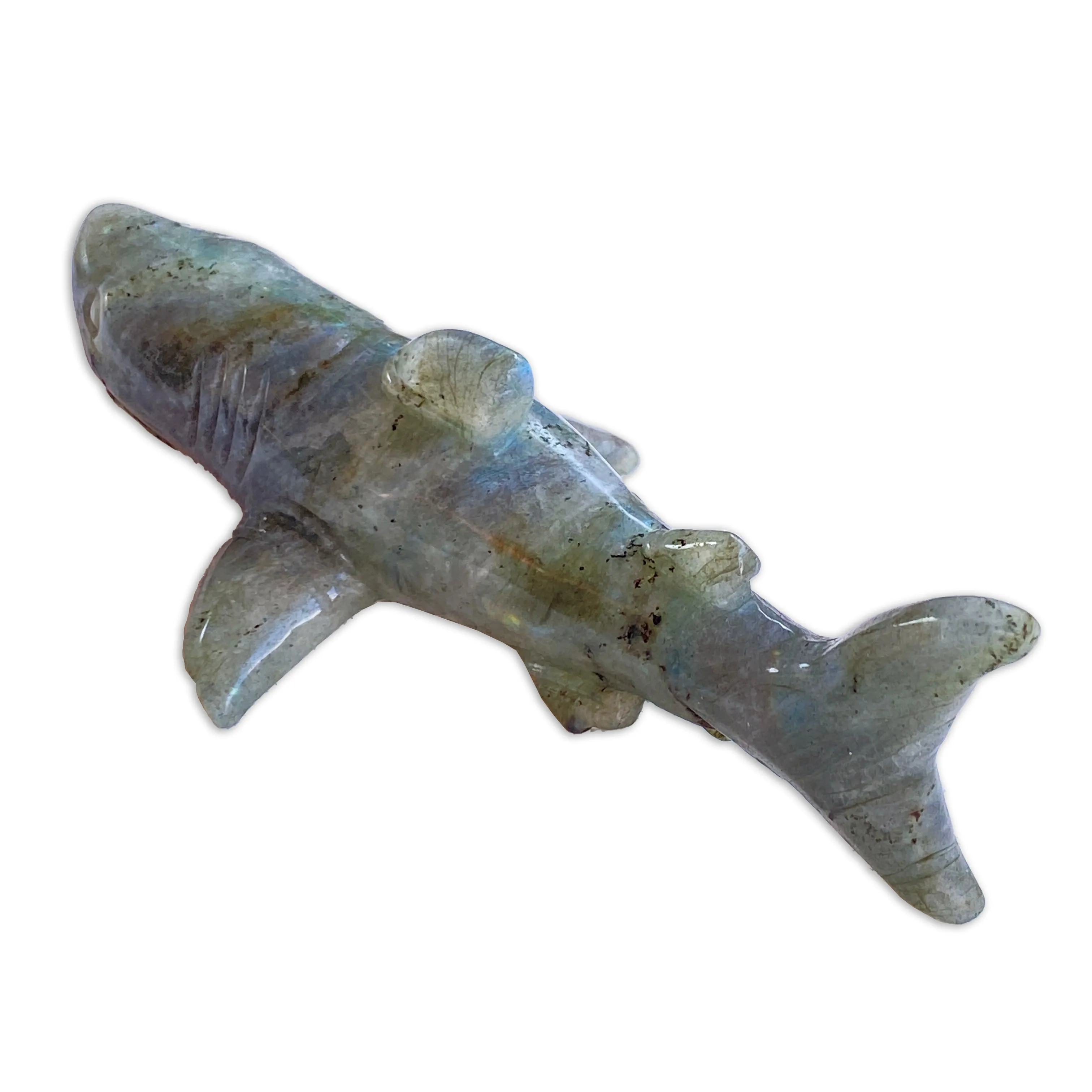 Labradorite gemstone carved Great White Shark Figurine