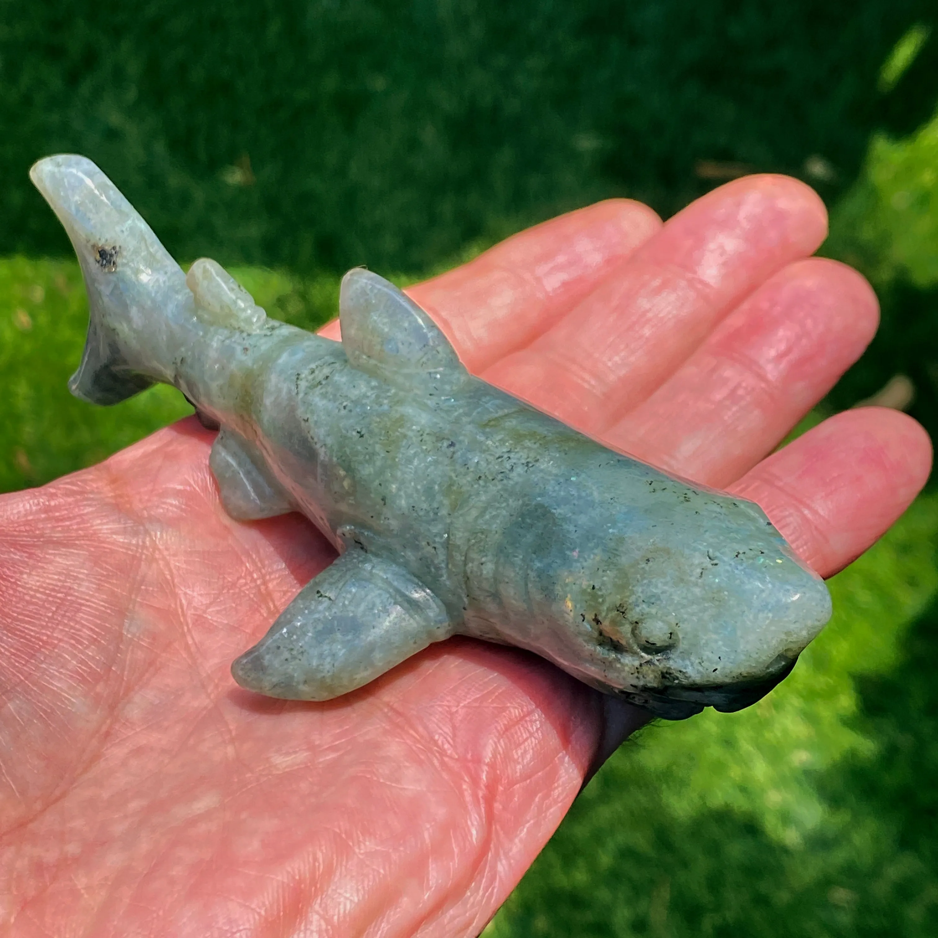 Labradorite gemstone carved Great White Shark Figurine