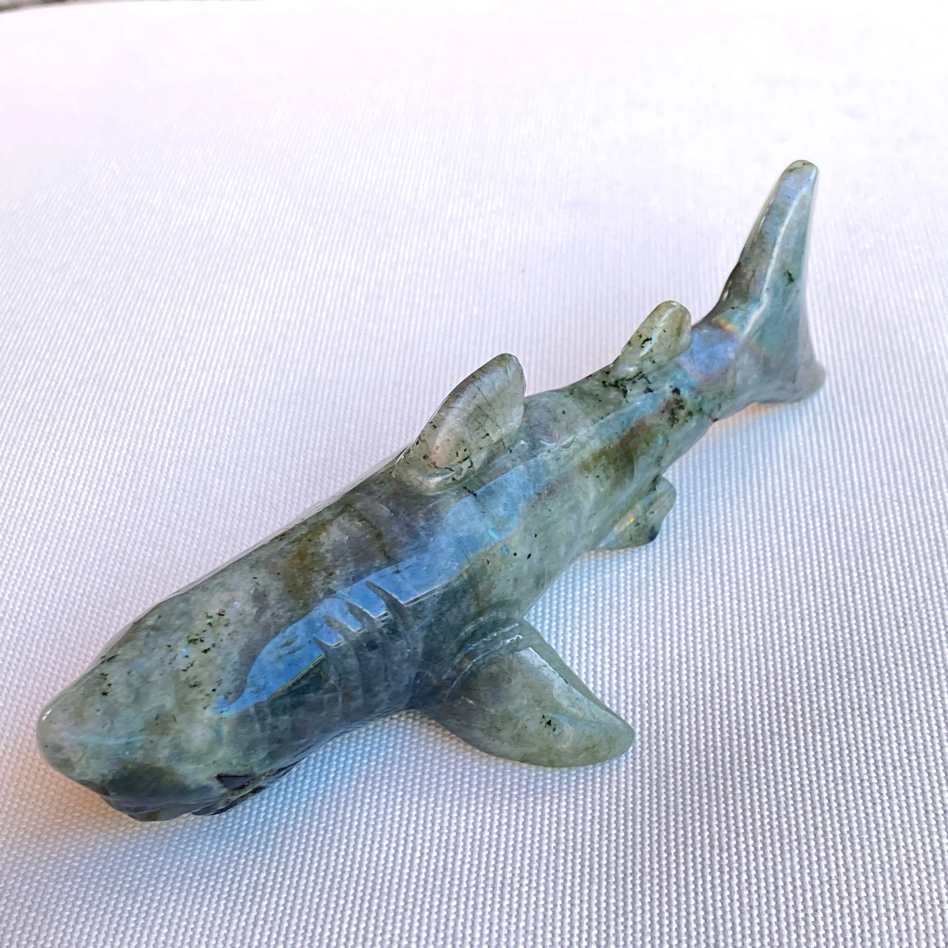 Labradorite gemstone carved Great White Shark Figurine