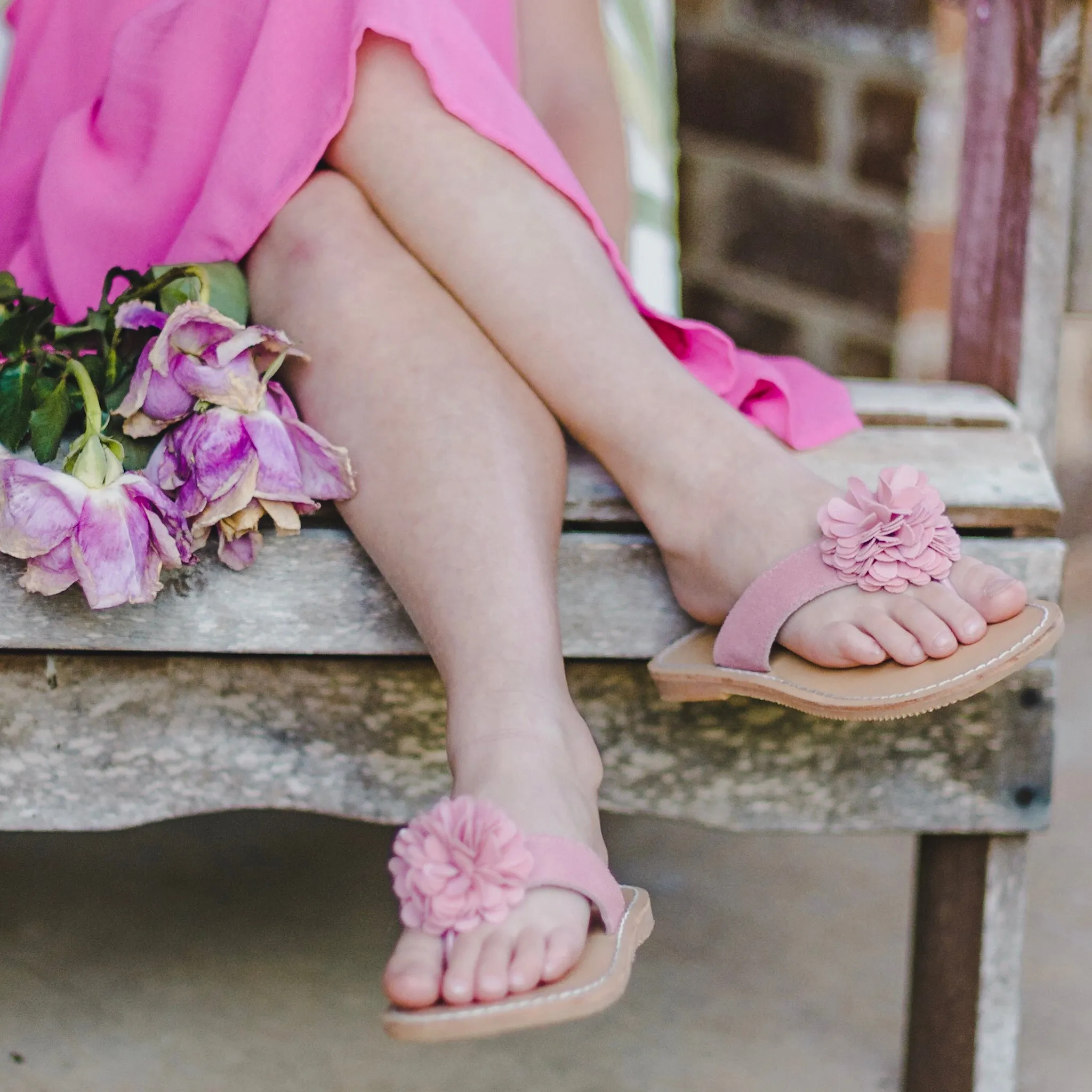 L'Amour Girls C-790 Pink Pom Pom Sandals