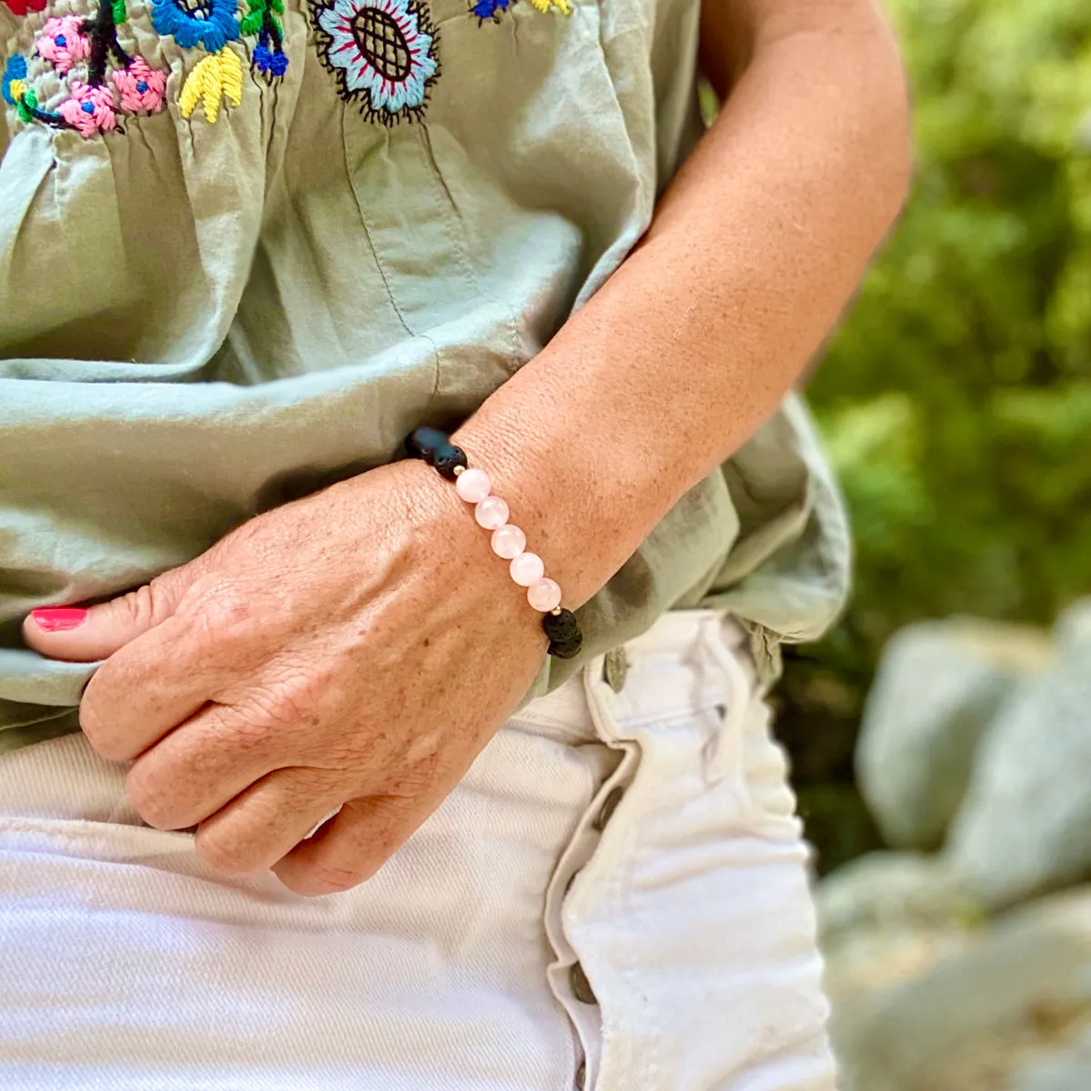 Lava Stone with Pink Agate Bracelet for Loving Thoughts