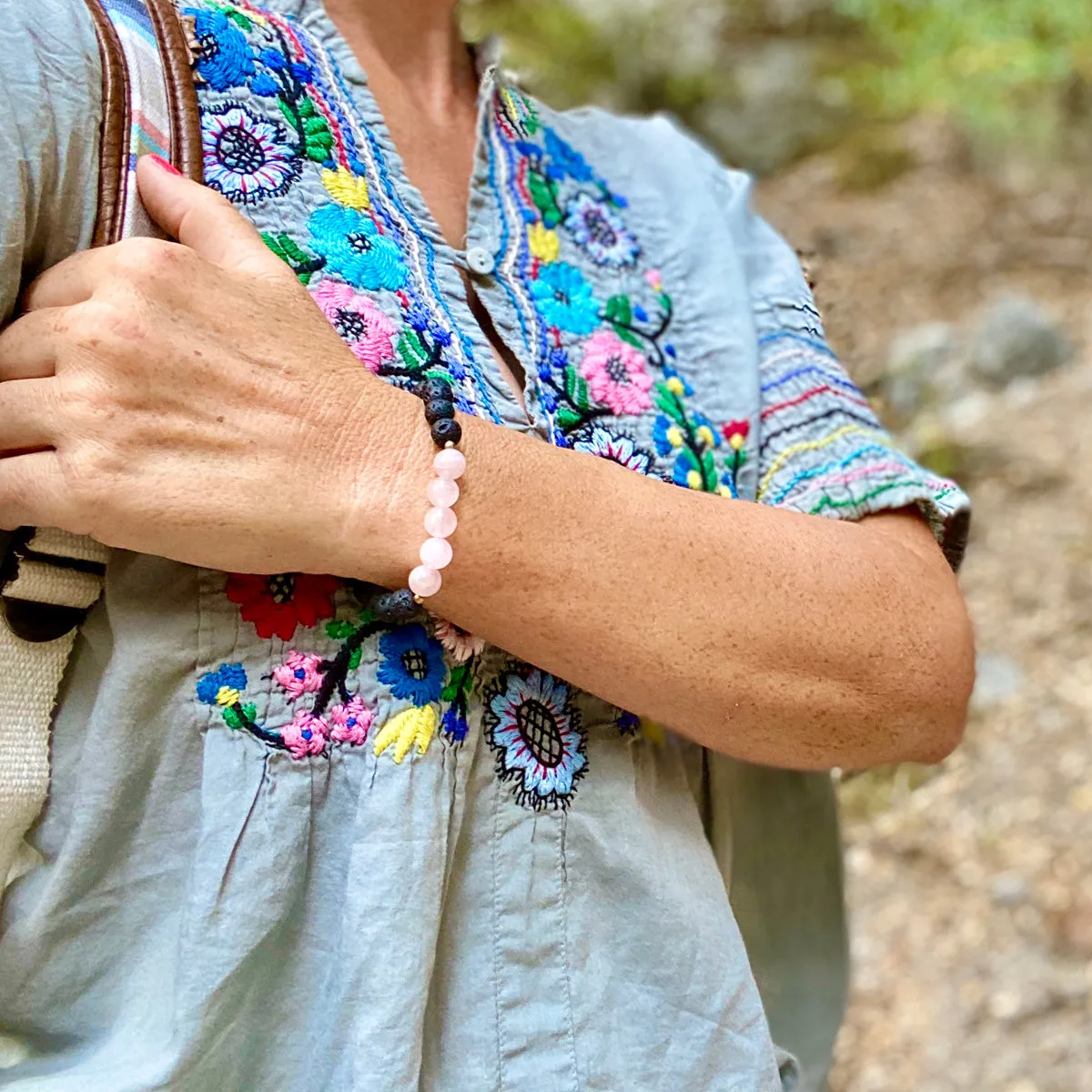 Lava Stone with Pink Agate Bracelet for Loving Thoughts