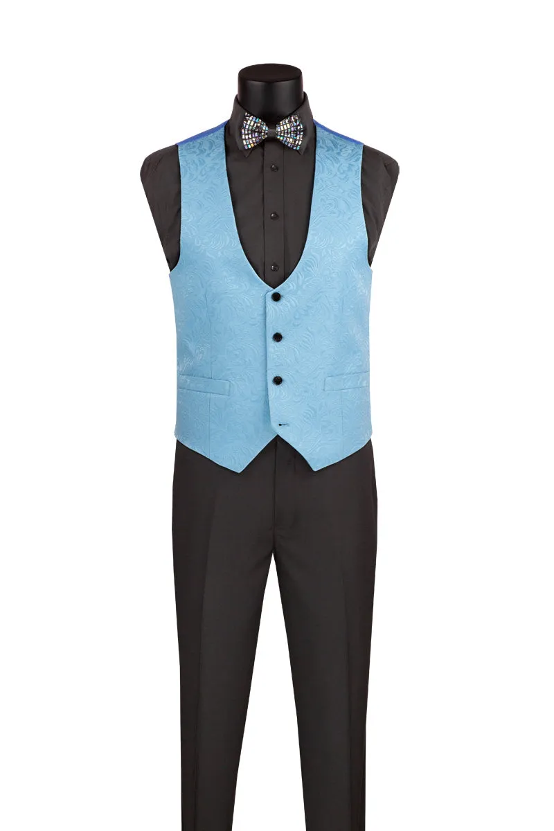 Light Blue Jaquard Three Piece Slim Fit Tuxedo