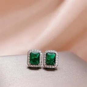 Lovely Emerald Stud Zircon Earring - 925 Sterling Silver