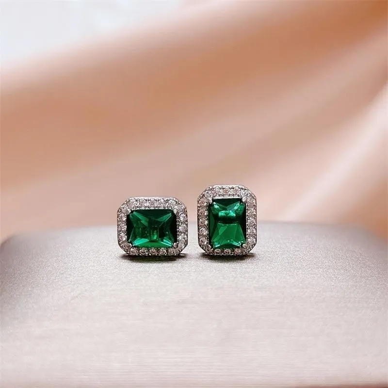 Lovely Emerald Stud Zircon Earring - 925 Sterling Silver