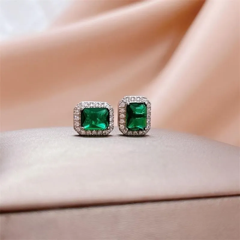 Lovely Emerald Stud Zircon Earring - 925 Sterling Silver