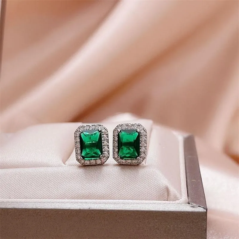 Lovely Emerald Stud Zircon Earring - 925 Sterling Silver