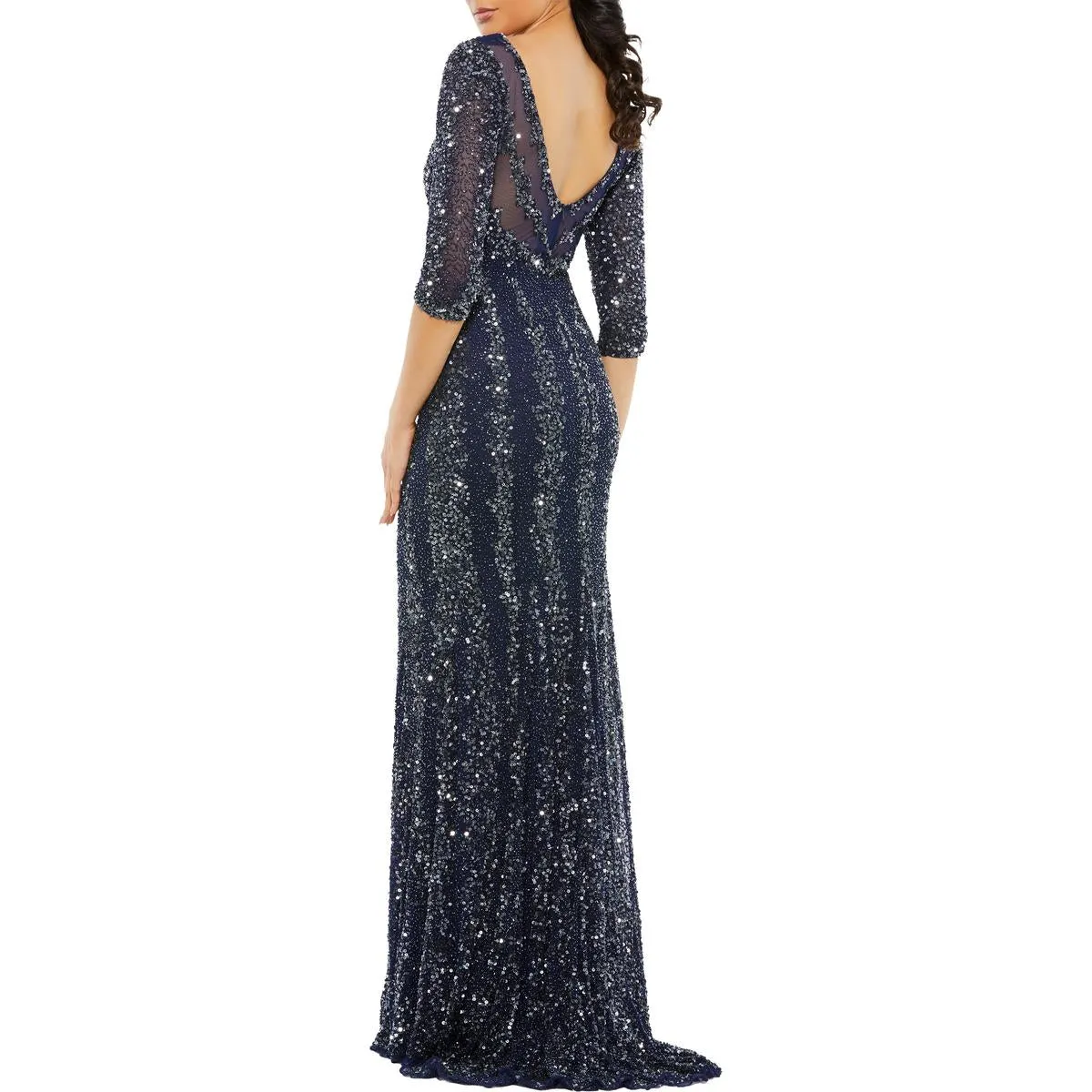 Mac Duggal Womens Sequined Maxi Evening Dress