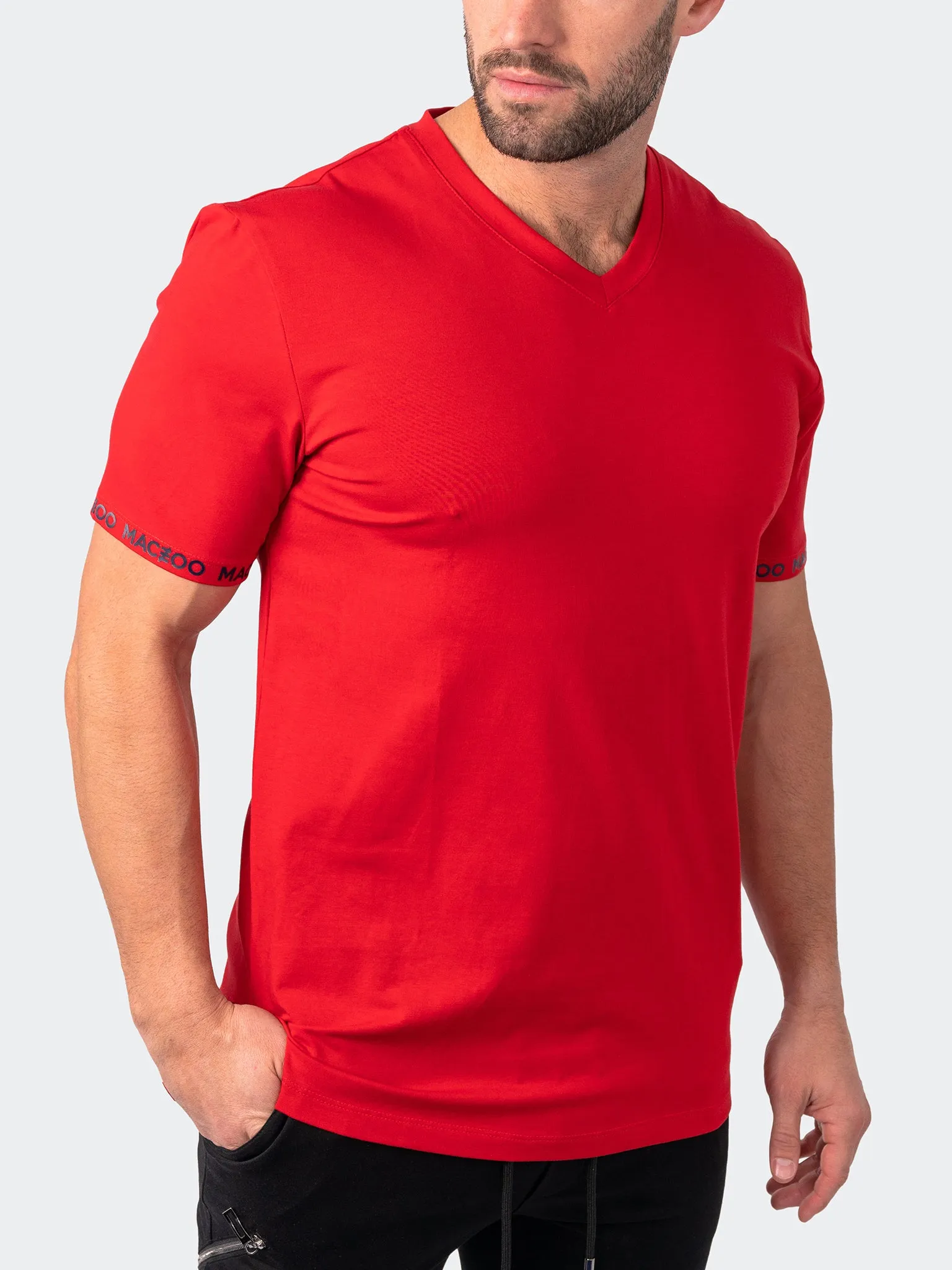 Maceoo Stretch Short-Sleeve Tshirts | V-Neck VivaldiSleeve Red