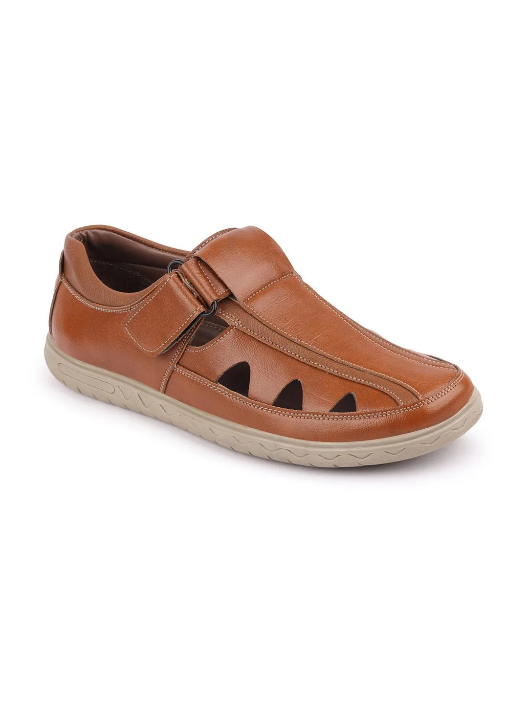 Men Tan Casual Hook & Loop Sandals