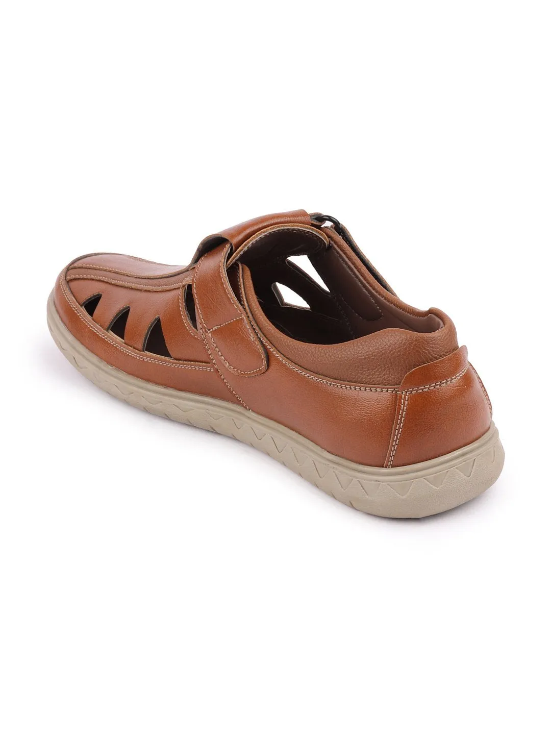 Men Tan Casual Hook & Loop Sandals