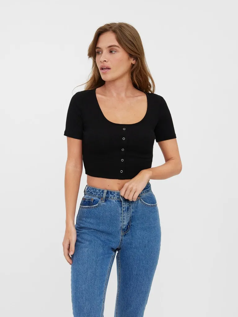 Natasha Button Cotton Crop Top