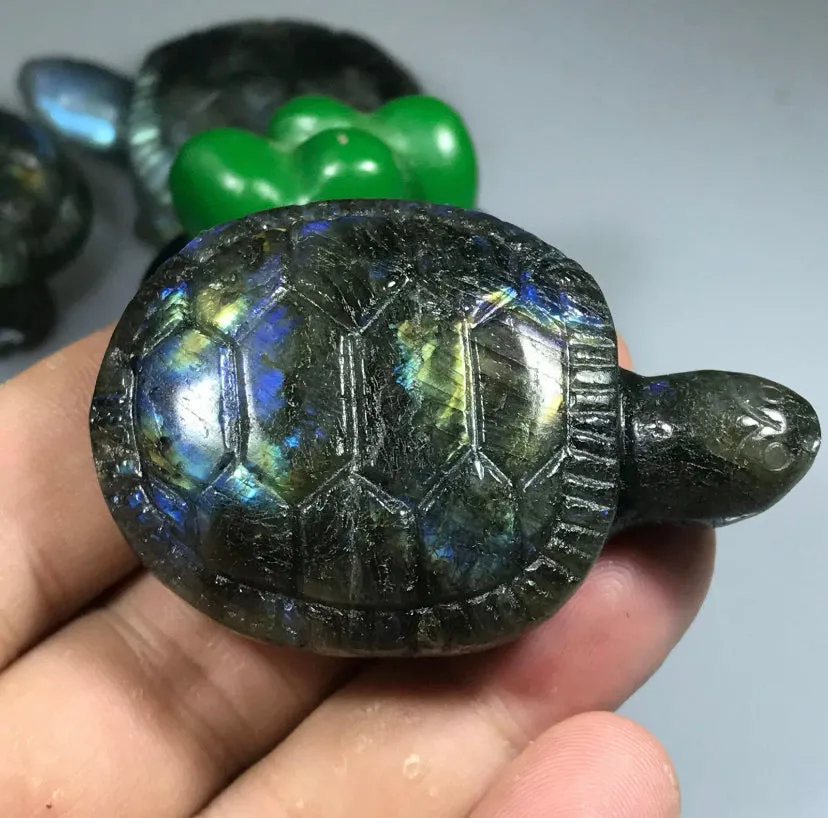 Natural Carved labradorite gemstone tortoise Reiki healing