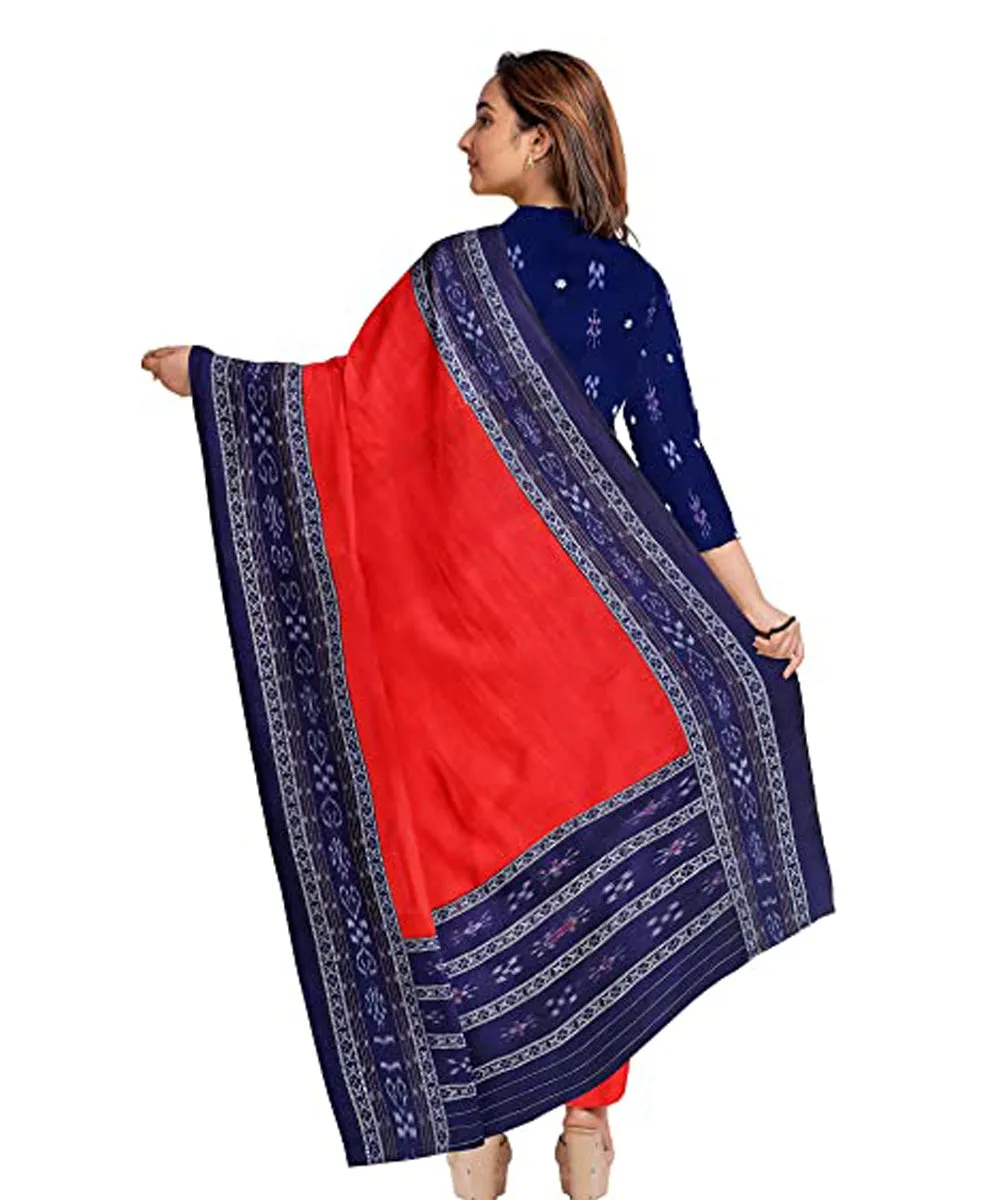 Navy blue orange handwoven cotton nuapatna dress material