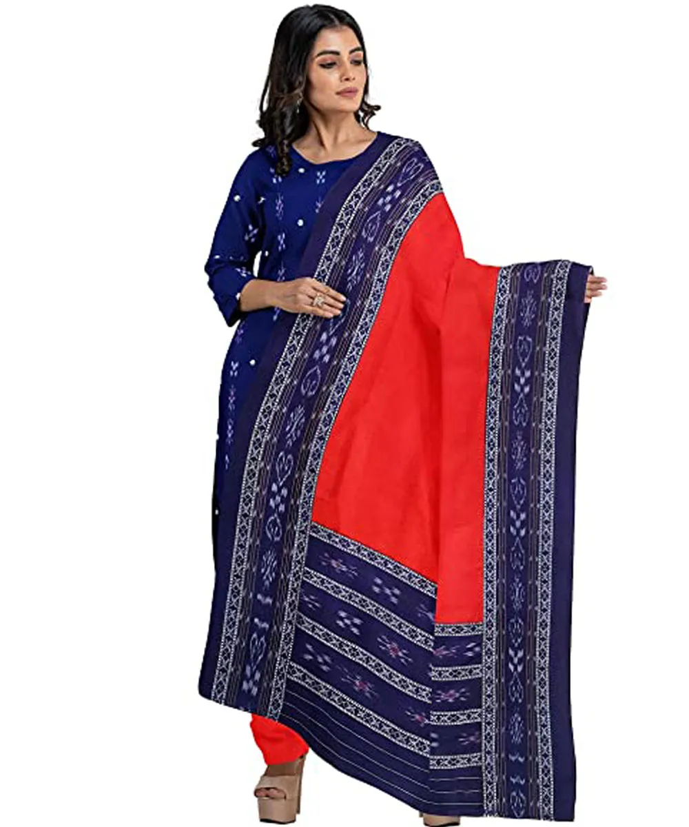 Navy blue orange handwoven cotton nuapatna dress material