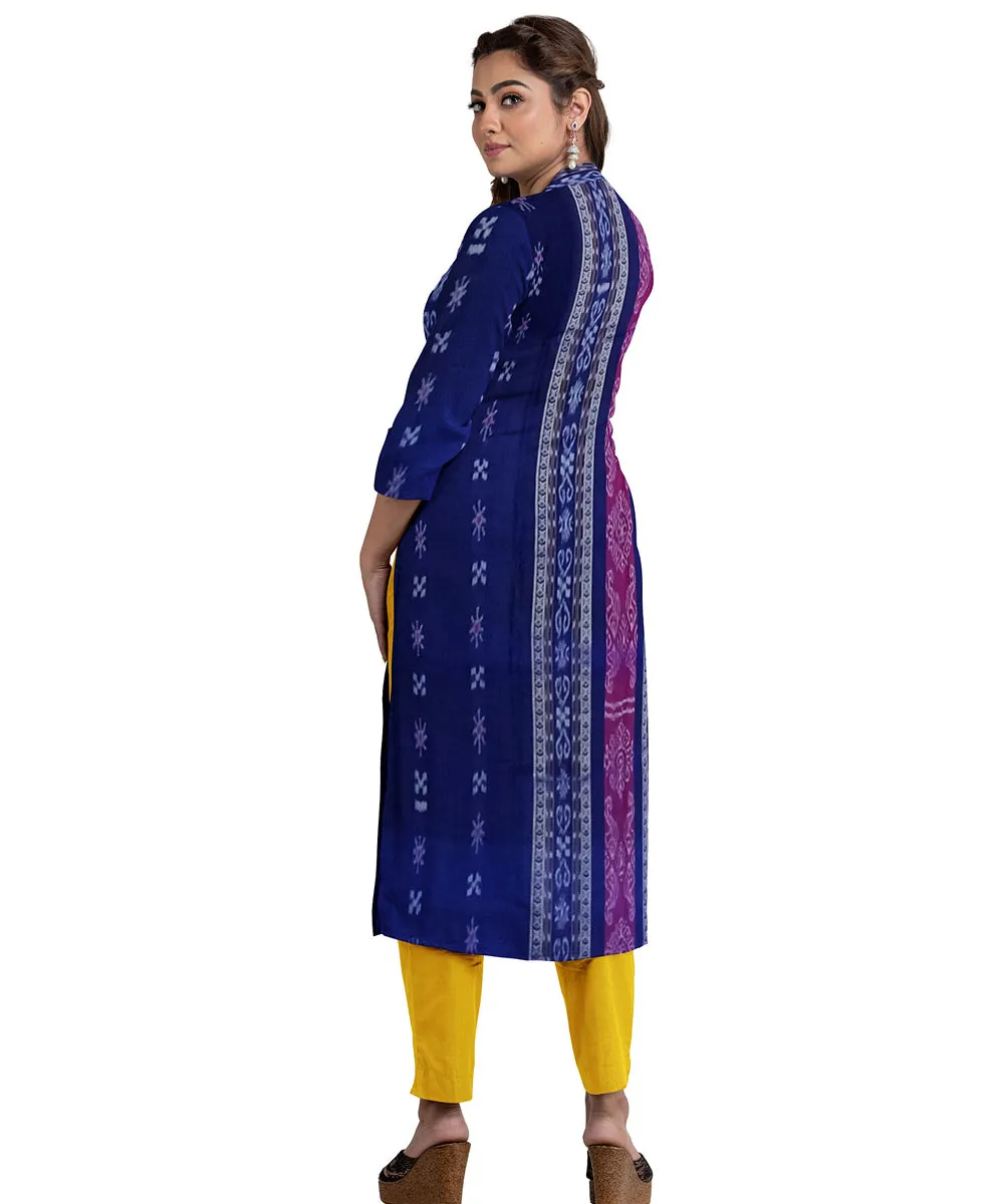 Navyblue yellow handwoven cotton nuapatna dress material