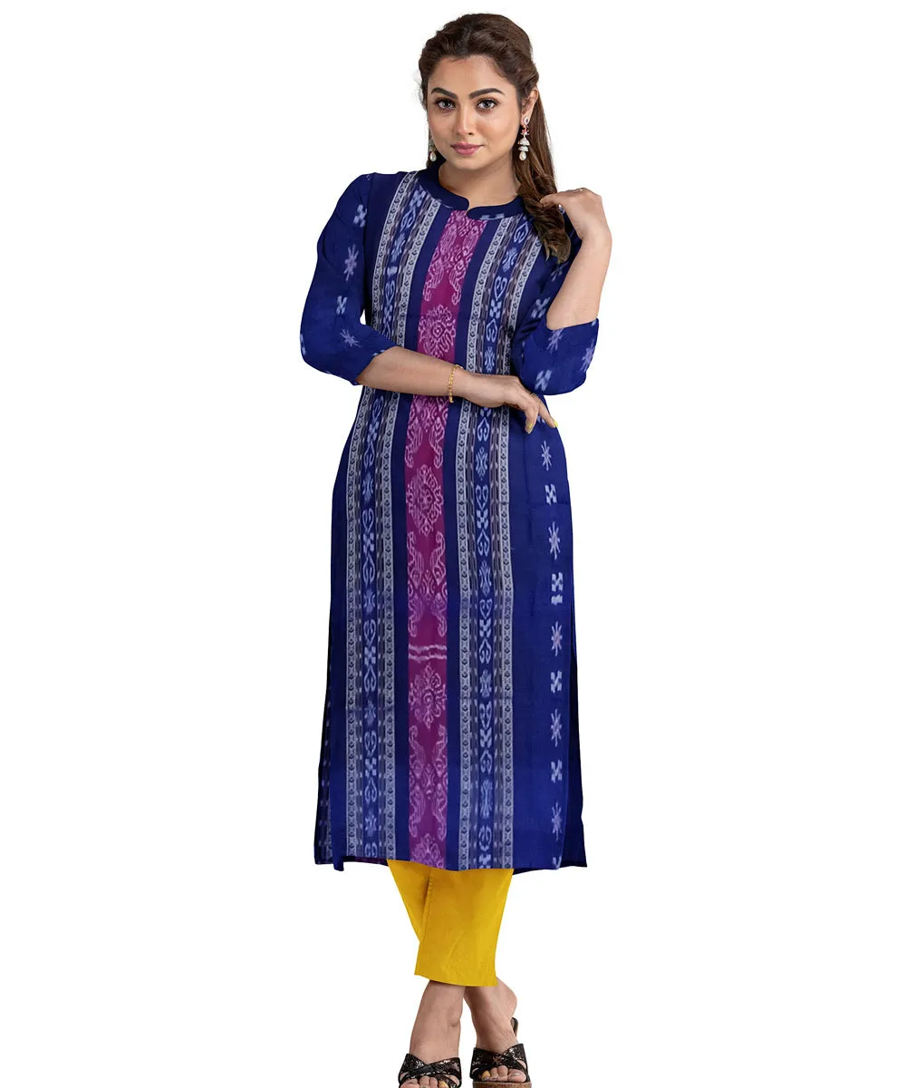 Navyblue yellow handwoven cotton nuapatna dress material