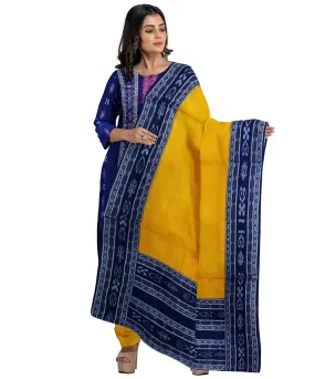 Navyblue yellow handwoven cotton nuapatna dress material