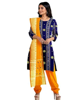 Navyblue yellow handwoven nuapatna cotton dress material