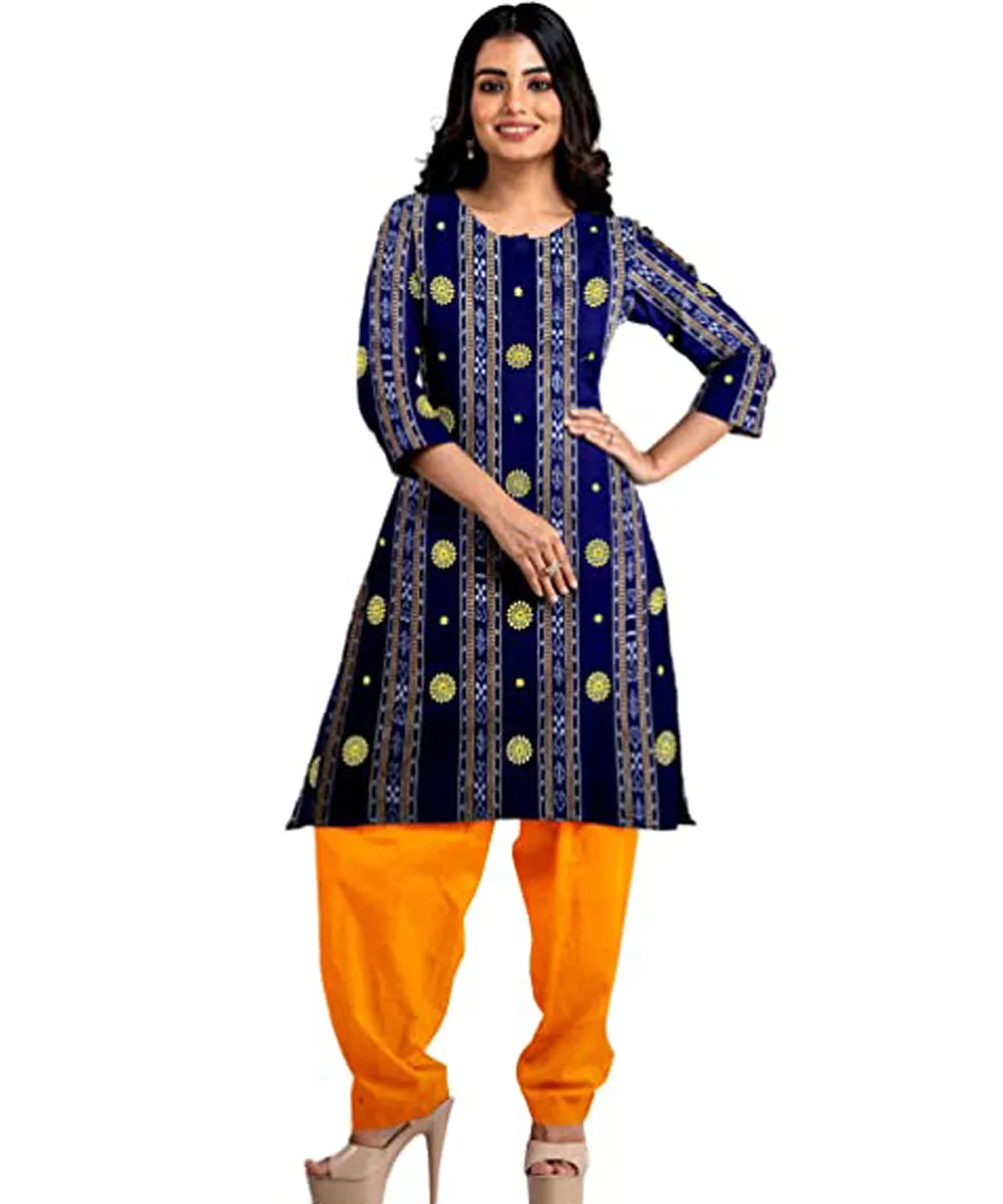 Navyblue yellow handwoven nuapatna cotton dress material