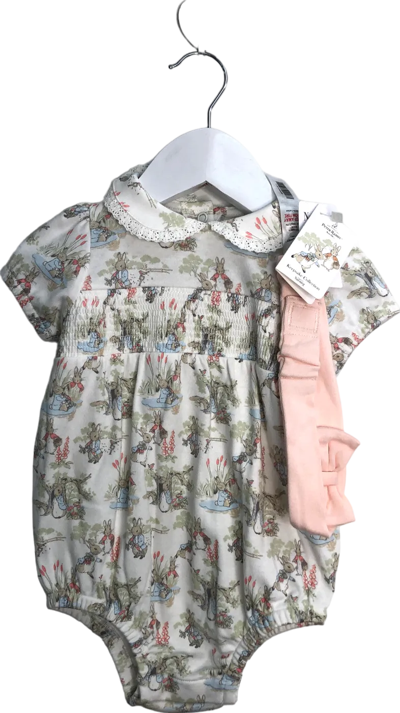 NUTMEG White Peter Rabbit Print Romper Suit And Head Band 9-12 Months