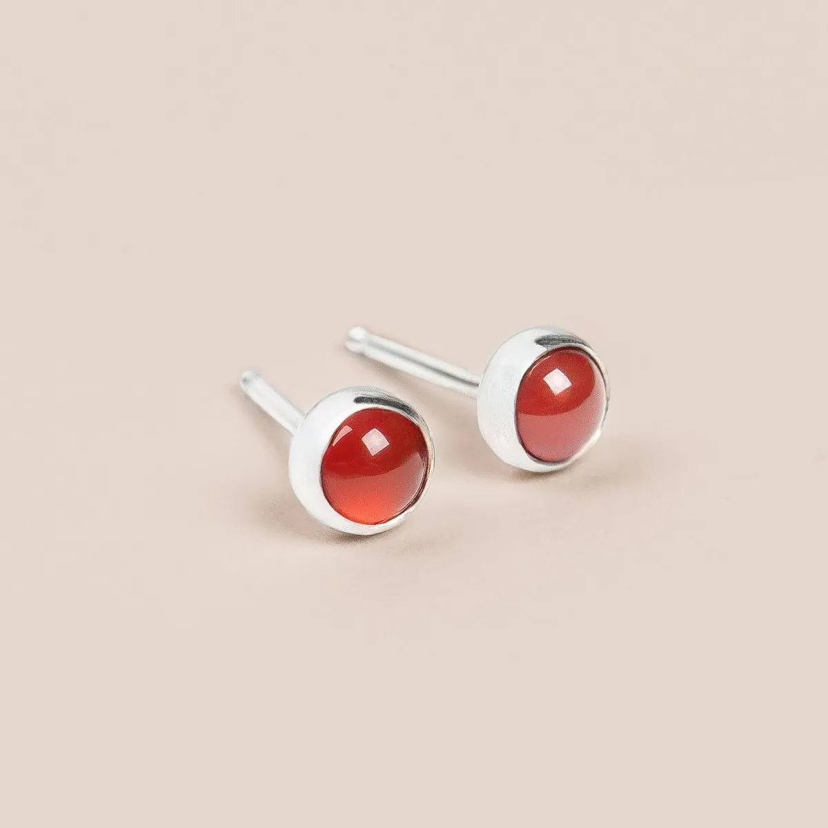 Orange Carnelian Gemstone Stud Earrings