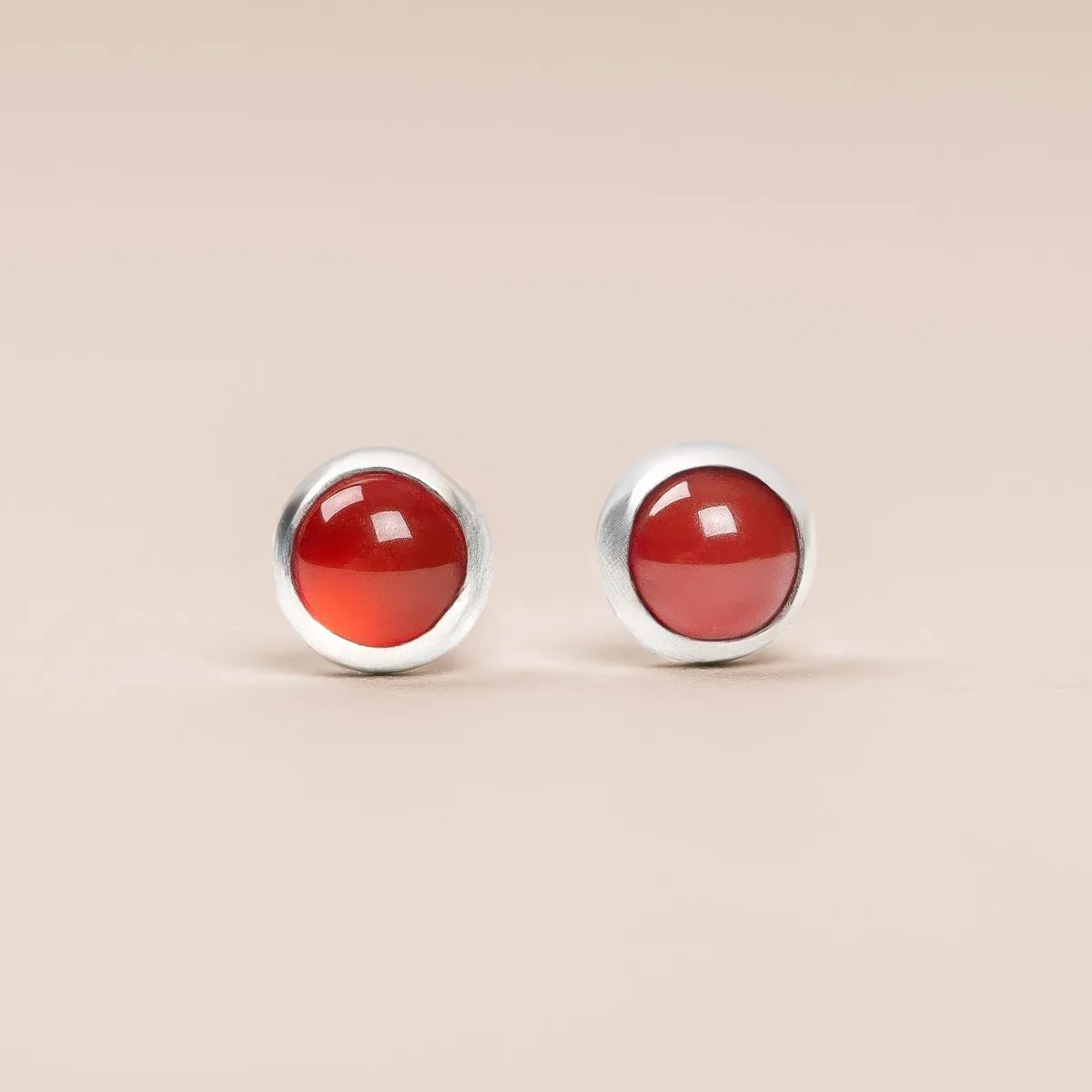 Orange Carnelian Gemstone Stud Earrings