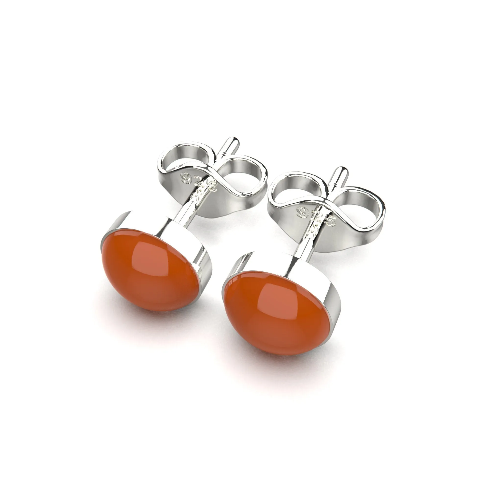 Orange Carnelian Gemstone Stud Earrings