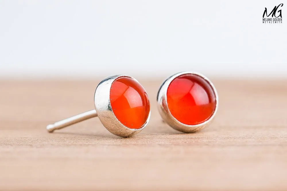 Orange Carnelian Gemstone Stud Earrings